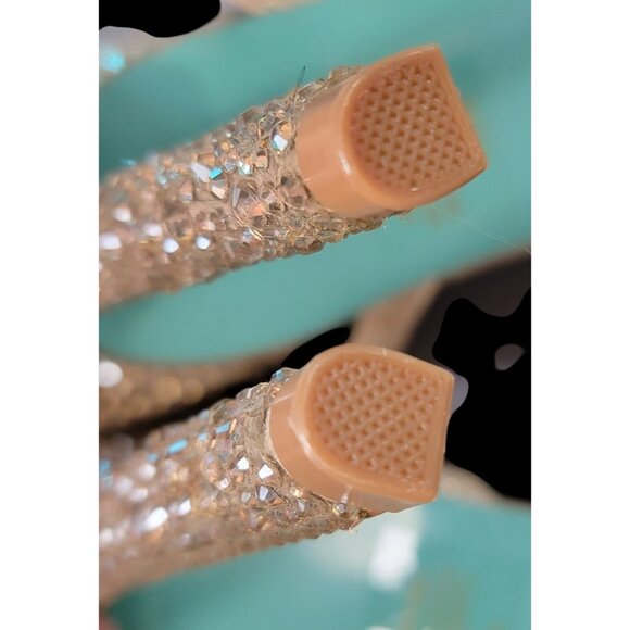 Betsey Johnson SB Adde Champagne Rhinestone Heel Sandals 9.5M Glass & Fabric - Picture 6 of 6